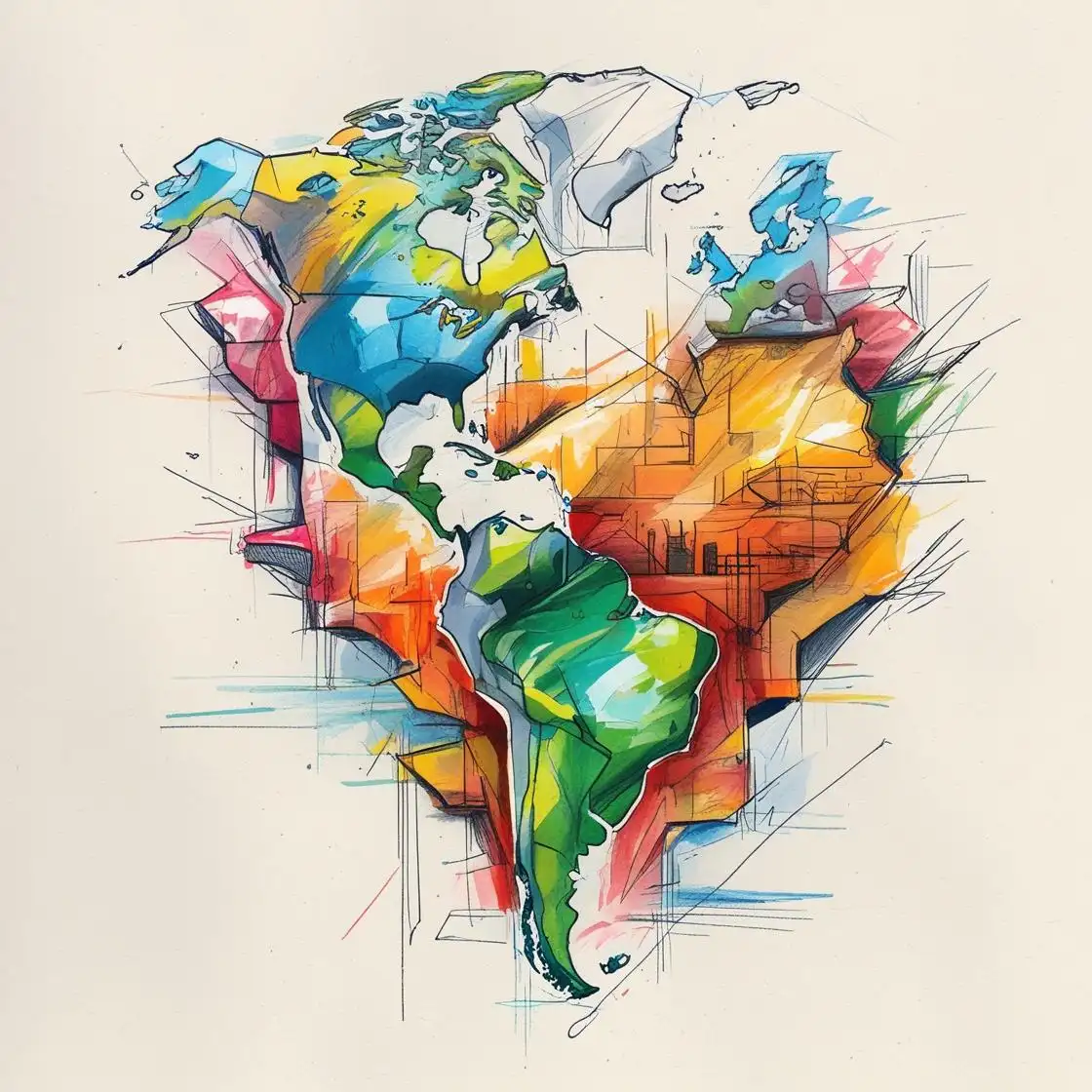 Bunte Weltkarte mit Fokus auf Südamerika und Peru als Wirtschaftsstandort