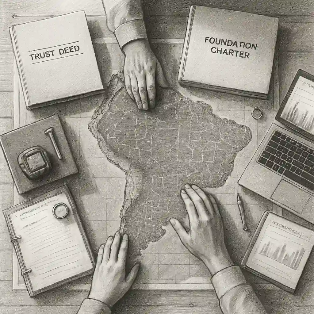 Structuring Amazon land holdings for next-gen heirs with trusts, foundations and governance over a rainforest map