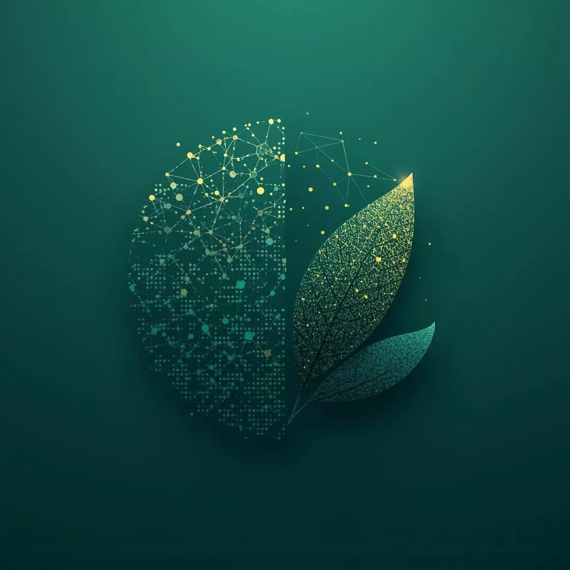 Conceptual designer illustration showing the evolution from digital carbon molecules into an abstract Amazon leaf, representing Peru’s shift from carbon credits to natural capital and sustainable climate assets.