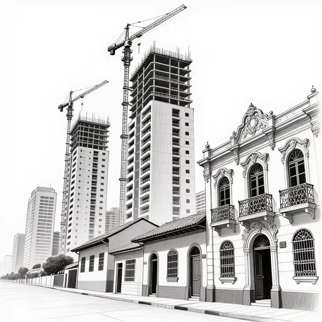 Lima real estate growth with modern apartments and construction cranes