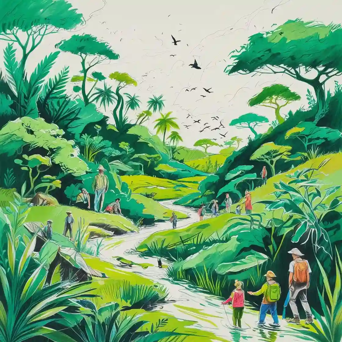 Menschen erkunden tropische Landschaft im Amazonas als Ökotourismus-Erlebnis