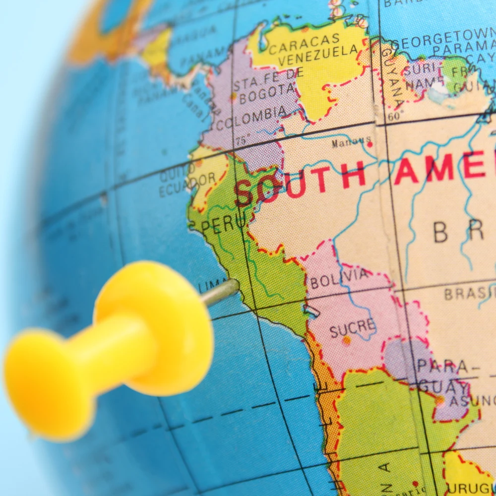 Map highlighting Peru as a top destination in South America for emigration, investment visas, and rainforest land ownership. Discover residency pathways through sustainable development and legal land acquisition.